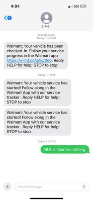 Text of check in  And my replay when they give me back the car