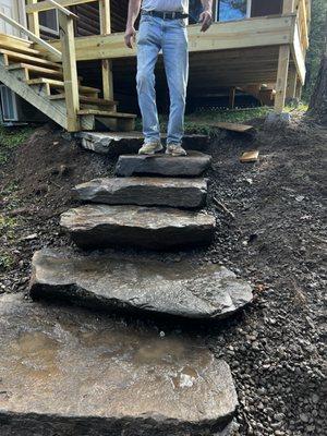 stone stairway from new deck.