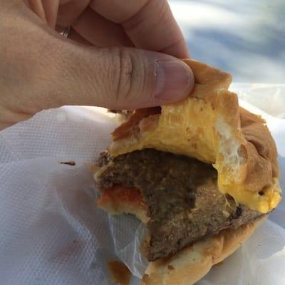 Hamburger meat with melted cheese & ketchup