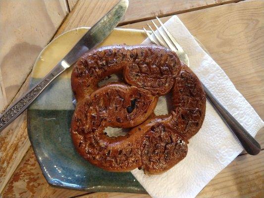 Pretzel stuffed with spinach and feta.  Different and delicious