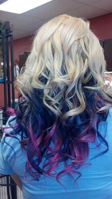 Beautiful Rainbow Ombre color on Fusion Hair Extensions.