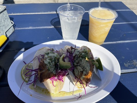 The Rockfish tacos and peach bourbon slushie were everything!!!