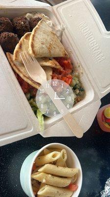 Falafel & Rice Bowl and a side of Pasta Salad