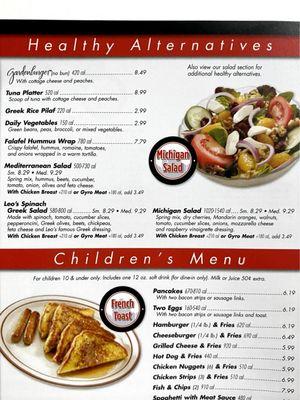 Menu ~ Healthy Alternatives & Children's Menu