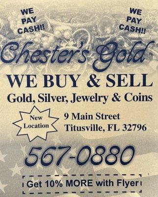 Chester's Gold 10% coupon that can be shown to get the discount