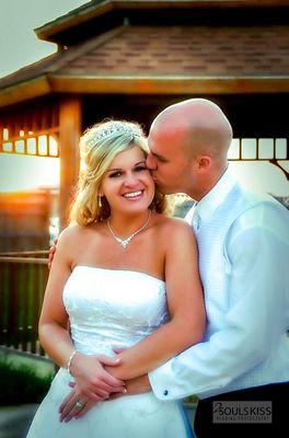 Wedding photography. Couples portrait at sunset.