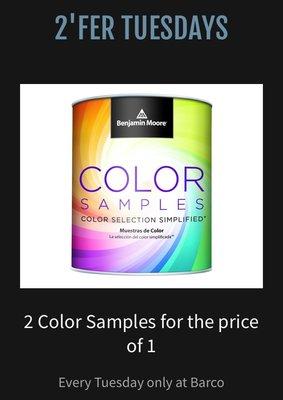 Buy 1 Get 1 Free Color Samples on Tuesdays!