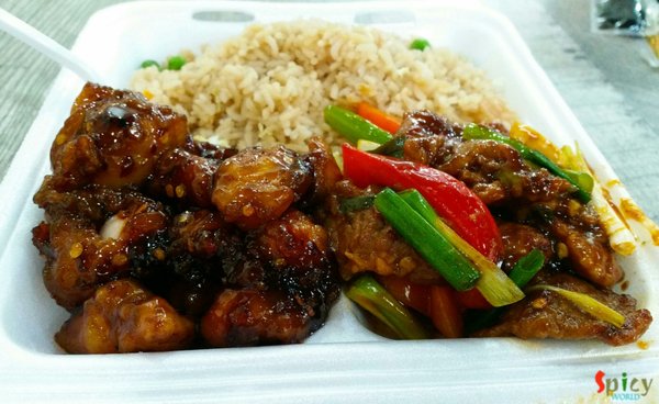 Flaming chicken and some kind of Beef stir fry ... delicious !