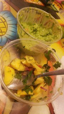 Fresh mango salsa and fresh guacamole - delicious!! Give it a try you won't regret it!!