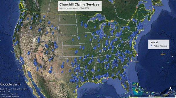 Our Adjuster Coverage Map.  We've got you covered!