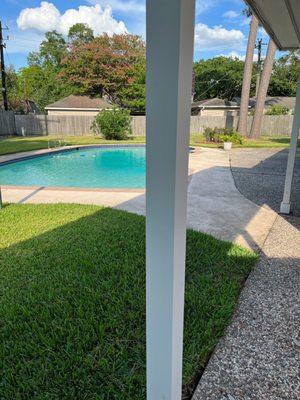 New breezeway beams ging to garage.