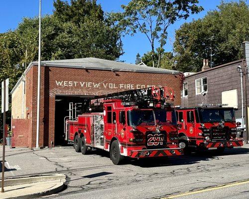 Fire company's building and trucks