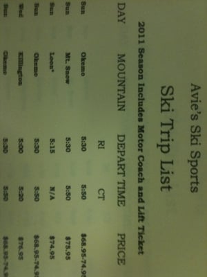 A little snapshot of the Avie's 2011 ski trip list! Print it out on the Avie's Ski & sport Facebook fan page!