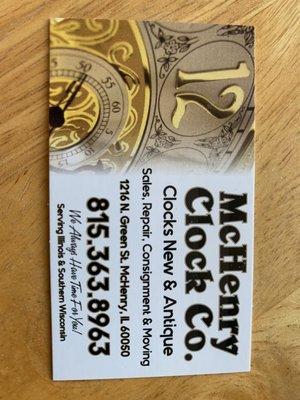 McHenry Clock Co.  business card front