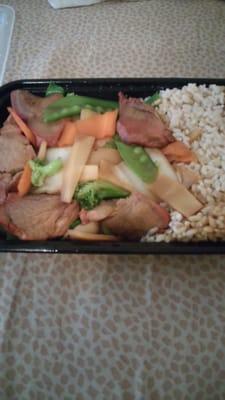 Roast Pork with Assorted Vegetables and Brown Rice