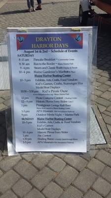 Schedule of festival events