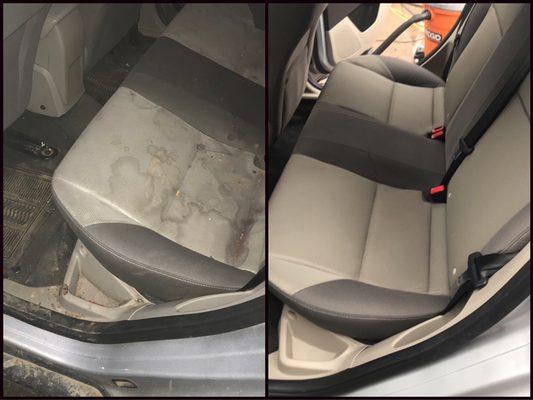 Before and after of a seat shampooing.