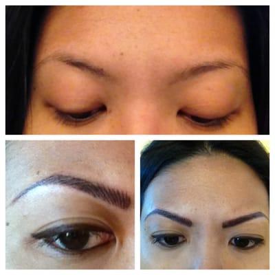 Top before and bottom after for 3D eyebrows