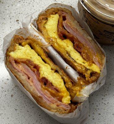 7C. Ham, bacon, egg and cheese croissant sandwich- $9.50