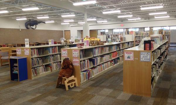 The childrens' book section. You can see the newly added room (circa 2016) in the background behind the glass windows.