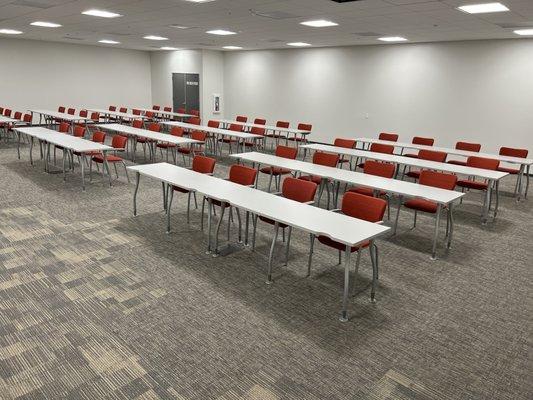 Training tables and stacking chairs.