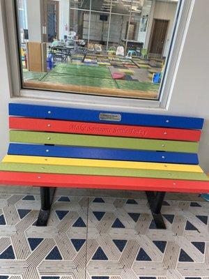 Love this bench at the YMCA. "Make someone smile today"