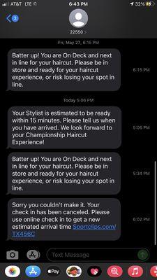 Sports Clips Automated Text Messaging Timeline