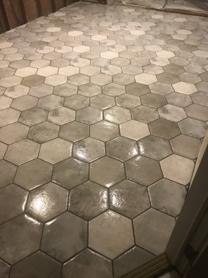 Installed & grouted hexagon porcelain tile