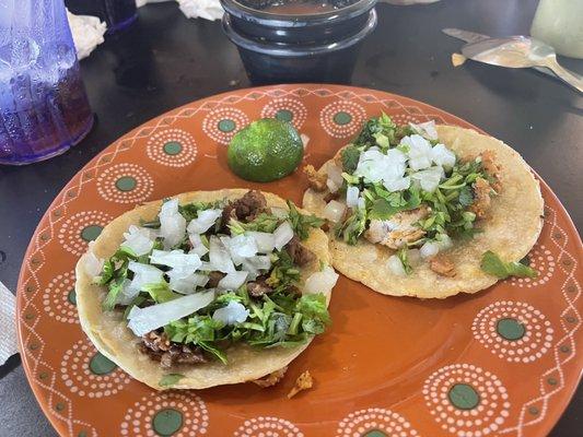 Bisteca and Chicken street tacos.