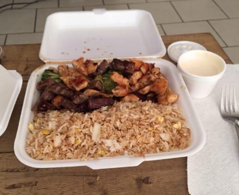 Hibachi Steak and Chicken w/ white sauce.