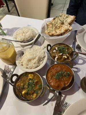 Chicken Tikka Masala, Kadai Paneer, Lamb Korma