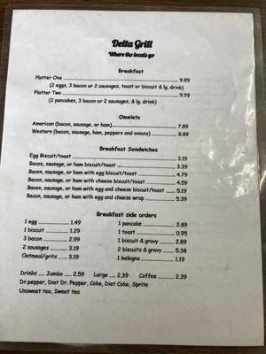 front of menu (breakfast items)