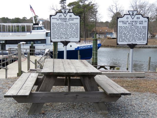 Historical markers and information re African Americans, Native Americans and Virginia just before boarding the Chesapeake Breeze.