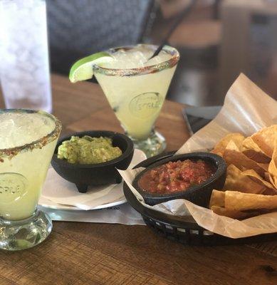 Guac, salsa and chips and Coco Marg