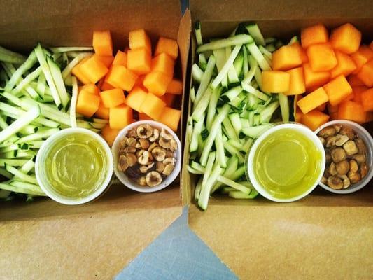 Box lunch of summer salad with melon & zucchini