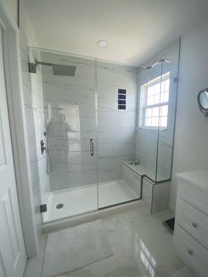 Custom shower door installed by ABE Glass