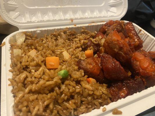 BBQ RIB TIPS W/ Pork Fried Rice !! HMM MM Good !!