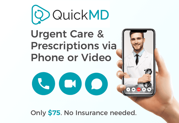 Instantly connect to a top doctor by telephone or video and get a diagnosis and prescription in minutes. Go to http://quick.md to start.