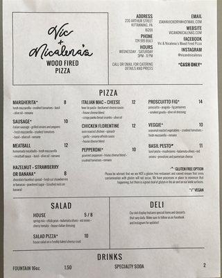 Menu, well laid out and easy to read