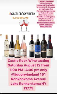 Wine tasting event August 12 2023 from 1:00 PM to 4:00 PM