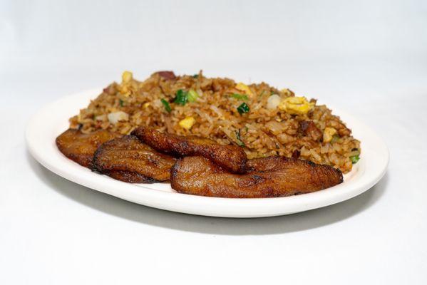 Fried rice and plantains