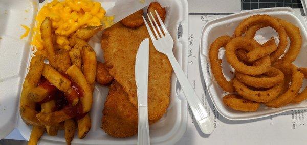 seafood platter and onion rings