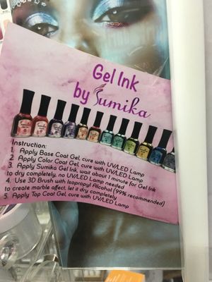 Gel Ink polish at counter. They display instruction for customers