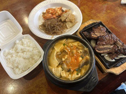 C1. Tofu Soup (mushroom) and Kalbi Combo