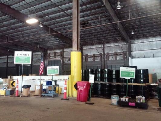 Inside the recycling center