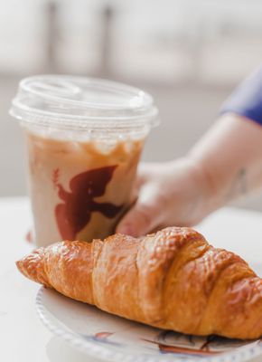 Iced Coffee and Croissant