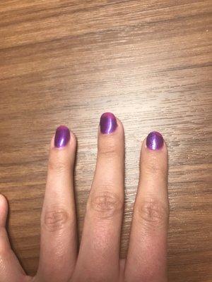 Notice the size difference? Nail tech clipped nails in such a rush. No quality in service!