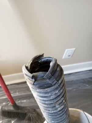 Bad connection, no coupler used led to stone filling pipe.