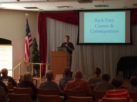 Local spine surgeon speaking event at a Retirement Community in Sun City, AZ