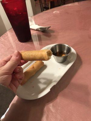 Complimentary egg rolls